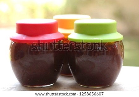 Homemade jam in jars utdoors