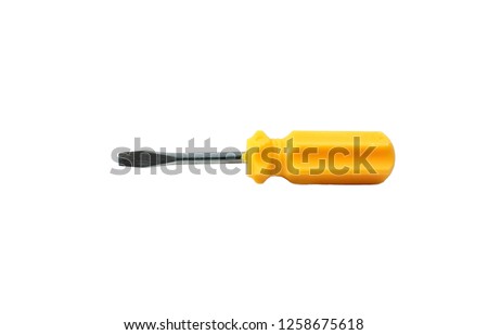 this is small yellow screwdriver isolated on white background Royalty-Free Stock Photo #1258675618