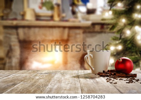 Table background and christmas mug 