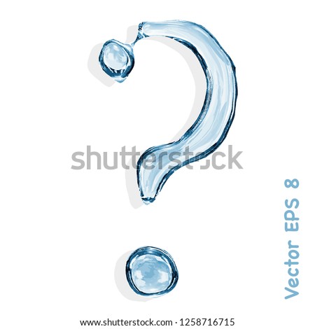Question mark from clear transparent bluish water droplets. Vector EPS 8.