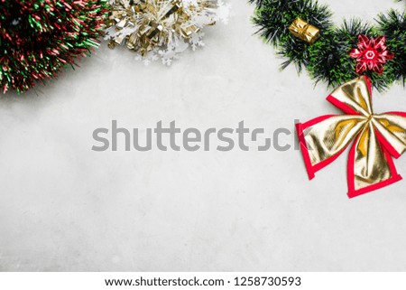 top view of chirstmas holidays composition on grey cement background with copy space for your text. flat lay Photography - image