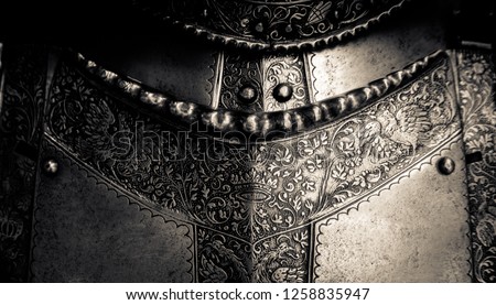 Detail Of A The Breastplate On A Medieval Suit Of Knight's Armour Royalty-Free Stock Photo #1258835947
