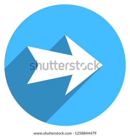 Arrow sign direction icon in circular shape. Web internet button with flat long shadow style. This design graphic element is saved as a vector illustration in the EPS file format.