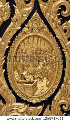 Golden Thai arts on Black Background, church of thailand