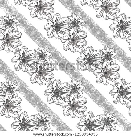 Seamless pattern. Decorated with leaves and flowers. Doodles style. for summer fabric, wrappers, covers. Easy to edit. black and white