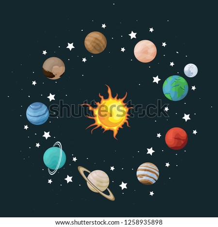 Vector clip art set of solar system. Wreath with planet on space background. Universe texture for greeting cards and invitations