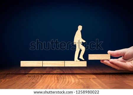 Coach motivate to personal development, personal and career growth, challenge and potential concepts. Coach (human resources officer, manager, mentor) motivate employee to leave comfort zone. Royalty-Free Stock Photo #1258980022