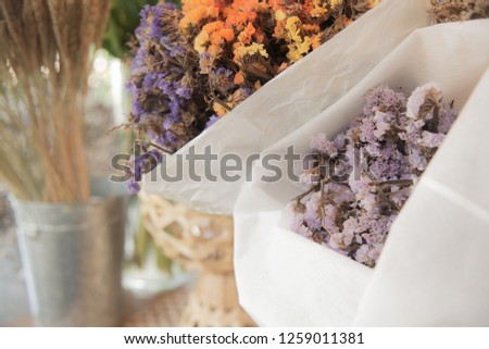 Dried flower bouquets, decoration in the cafe