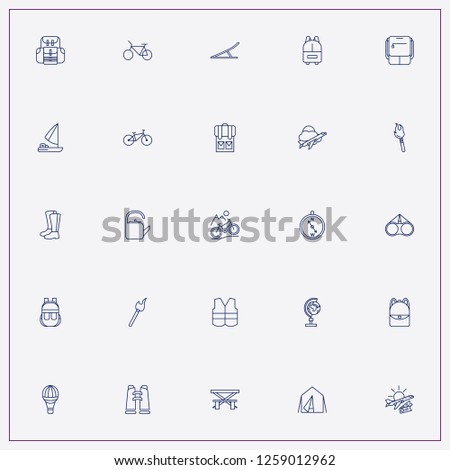 icon set about adventure with keywords backpack, bicycle and binocular