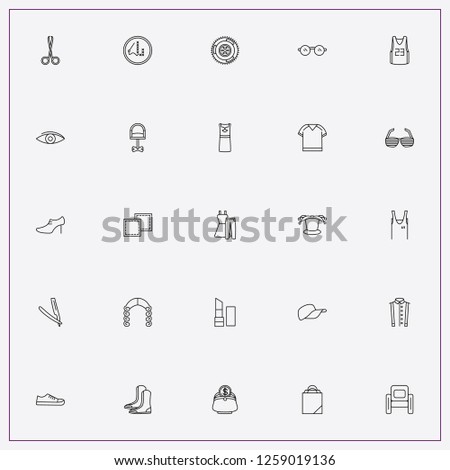 icon set about fashion with keywords sport shirt, lady shoe and eye