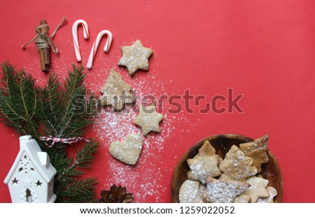 Christmas gingersnap. Flat lay concept. Copy space.