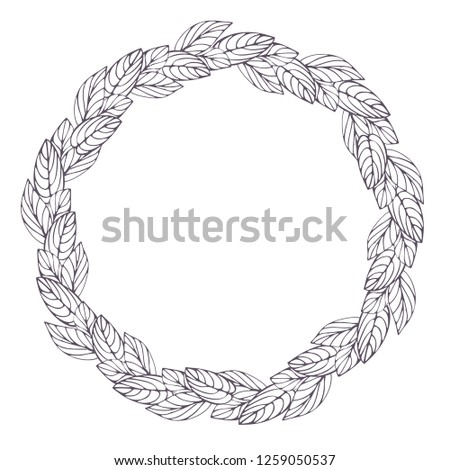 Vector hand drawn black and white wreath with with stylized leaves on zentangle style. Vector illustration. Decorating for national Festive on white background.