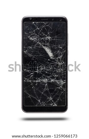 modern touch screen smartphone style black color with broken screen isolated on white background. with clipping path.
