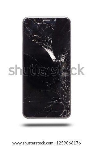 modern touch screen smartphone style black color with broken screen isolated on white background. with clipping path.
