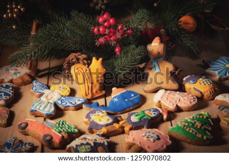 
Sweet festive gingerbread cookies for Christmas. Handmade cookies.