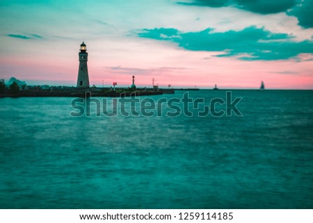 Sunset with a lighthouse, Buffalo, USA