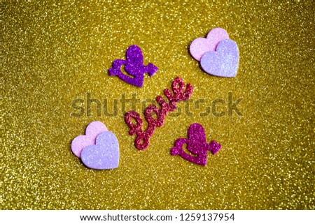 Yellow glitter texture background and love