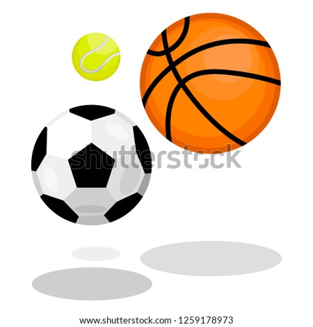 Sports equipment - balls for football, basketball and tennis.