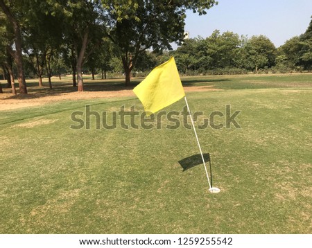A golf ground with yellow flag