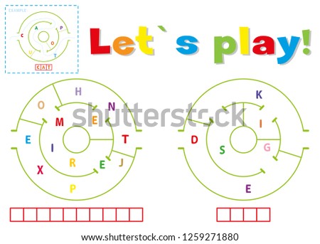 Play and write the words experiment and desk. Find a way out of the maze and make words out of letters