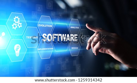 Software development and business process automation, internet and technology concept on virtual screen. Royalty-Free Stock Photo #1259314342