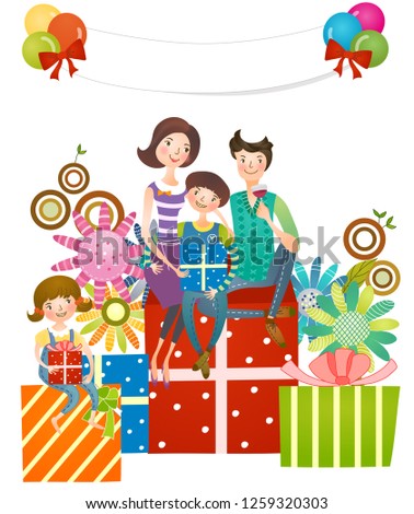 Family sitting on gifts