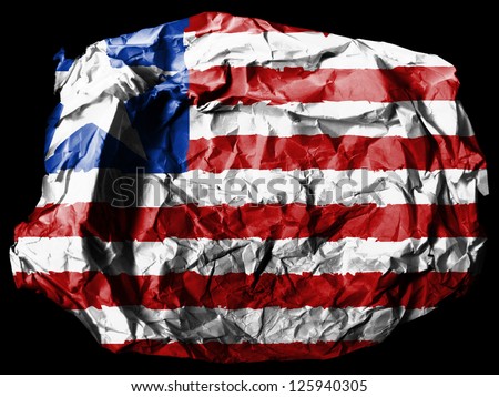 Liberia. Liberian flag  painted on crumpled paper on black background