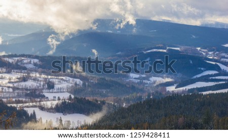 Snowy mountains in the National park Sumava, Kasperk, Kasperske Hory, Czech republic