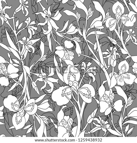 Vector seamless pattern with iris flowers 