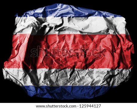 The Costa Rica flag  painted on crumpled paper on black background
