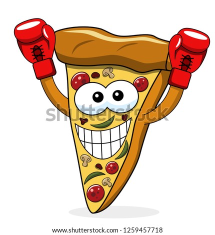 Pizza slice cartoon funny champion gloves boxer boxing isolated on white