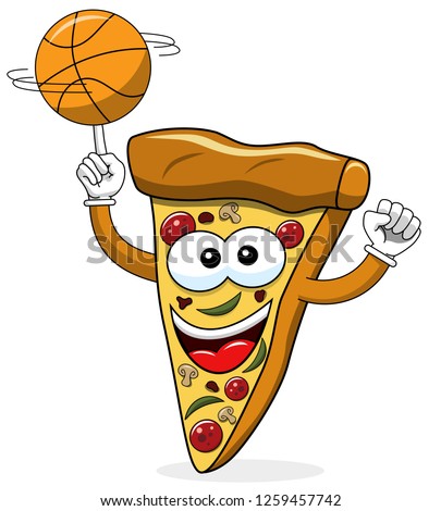 Pizza slice cartoon funny basketball isolated on white