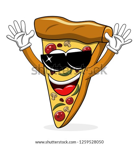 Pizza slice cartoon funny sunglasses cool isolated on white