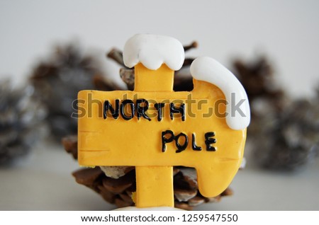 christmas icon north pole sign with  snow and ice, winter holiday xmas symbol