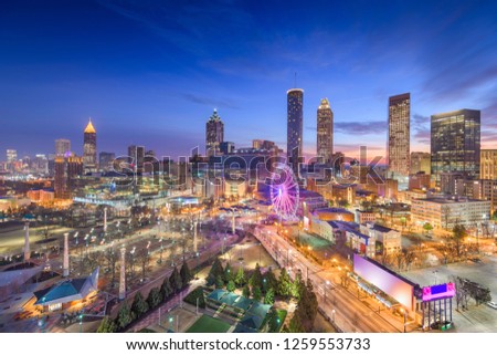 Atlanta, Georgia, USA downtown skyline and park at twilight.