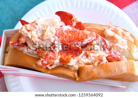 Beautiful Lobster Roll Stock Photo.  New England Food in Summer.