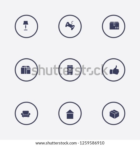 Best 9 flat icon set. joystick, lampshades, smartphone in gift and home vector illustration