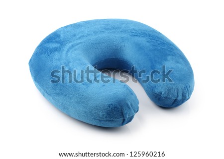  blue neck pillows isolated on white background Royalty-Free Stock Photo #125960216