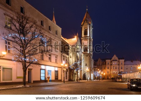 Central square during the Christmas holidays. Tarnowskie Gory. Poland