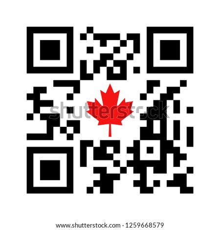 Smartphone readable QR code with Canadian maple leaf icon. Vector illustration