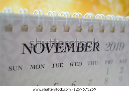 Close up calendar of November 2019