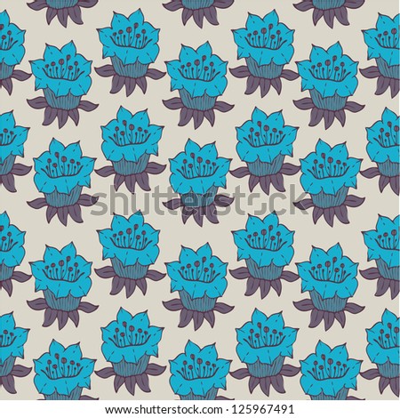 hand drawn pattern with pretty blue flowers