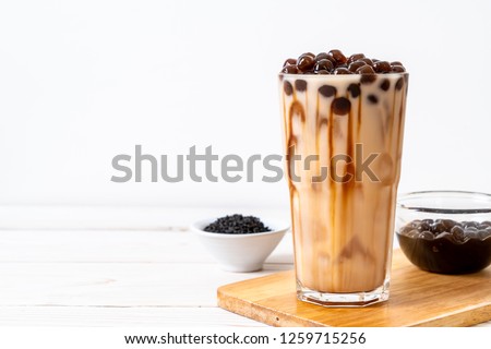 Taiwan milk tea with bubble on wood background