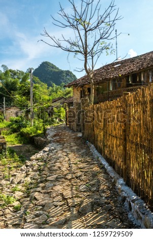 An ancient rock village in Trung Khanh, Cao Bang, Vietnam. Khuoi Ky old village of the Tay ethnic group. Alley in village