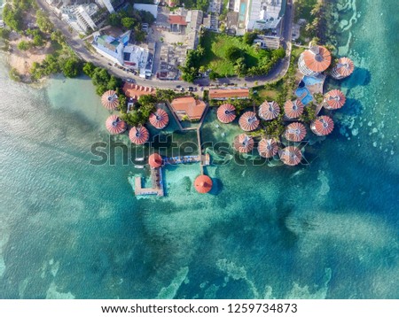 Aerial view of a touristic village in San Andres isla, Colombia Royalty-Free Stock Photo #1259734873