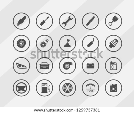 Car parts and repair tools icons set