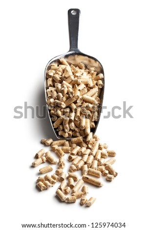 Wooden pellets -bio fuel on scoop.