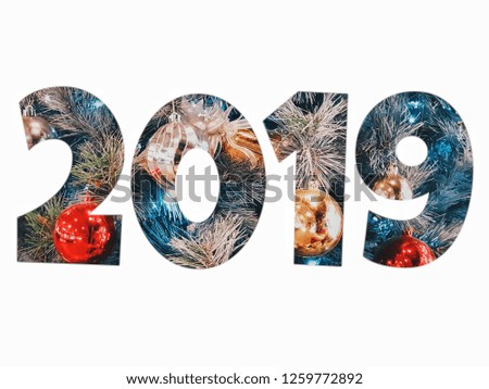 number 2019 isolated on a white background with copy space,happy new year