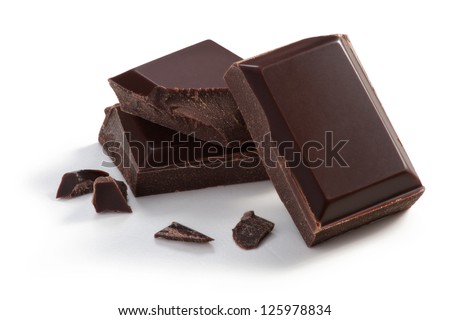 Three  pieces of Chocolate isolated on white, cleaned and retouched photo. Royalty-Free Stock Photo #125978834
