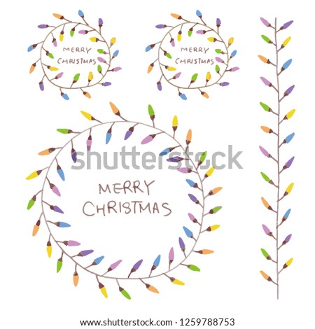 hand drawn colorful Christmas wreath with light bulbs